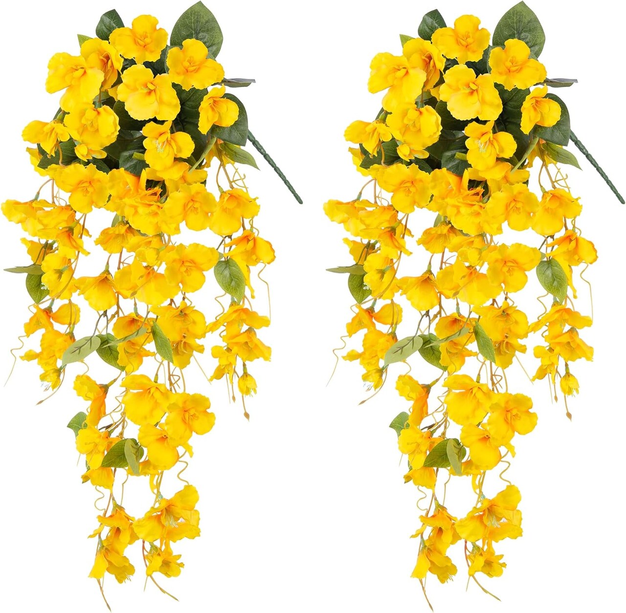 Artificial Hibiscus Fake Hanging Flowers Plants for Outdoors Spring Summer Decor, 2pcs Yellow Silk Hibiscus Long Trailing Vines UV Resistant Realistic Faux Flower